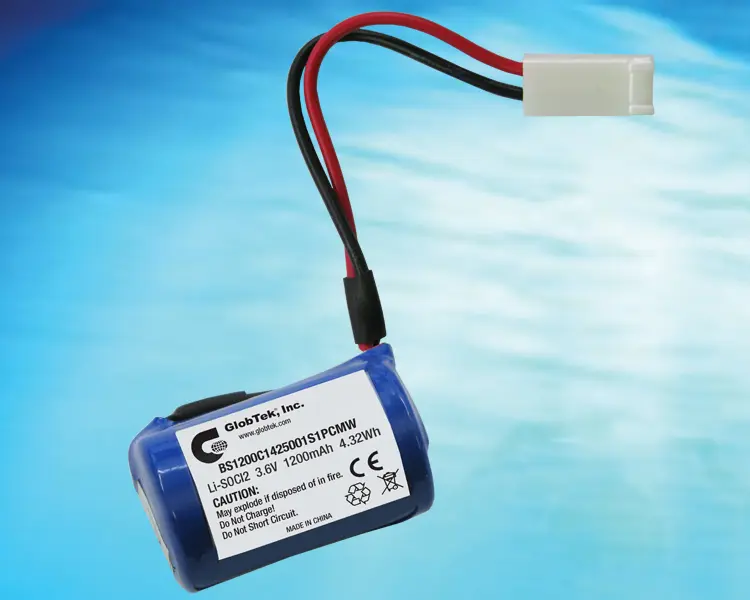 GlobTek announces the release of BS1200C1425001S1PCMW, an industry standard package size for water metering applications. The battery pack features a 3.6V operating voltage and 1200mAh current capacity. GlobTek announces the release of BS1200C1425001S1PCMW, an industry standard package size for water metering applications. The battery pack features a 3.6V operating voltage and 1200mAh current capacity.