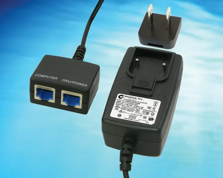 GlobTek offers a low cost wall plug in Passive Power over Ethernet (Poe) Midspan/injector with output options from 5-48Vdc through IEEE802.3 type RJ45 Ethernet jacks.
GlobTek’s changeable input blade... GlobTek offers a low cost wall plug in Passive Power over Ethernet (Poe) Midspan/injector with output options from 5-48Vdc through IEEE802.3 type RJ45 Ethernet jacks.
GlobTek’s changeable input blade...