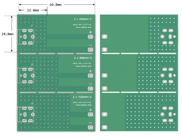 GlobTek Wärme-Evaluation Board für die Stecker JACK-L-PC-10A-RA(R) und JACK-C-PC-10A-RA(R)